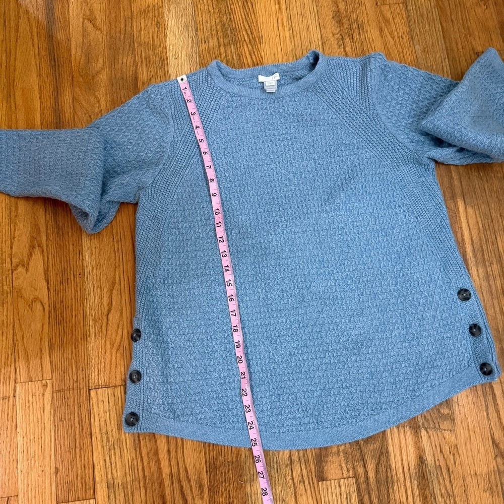 J. Jill Sweater M Light Blue Mixed Knit Textured Side Button Fall Winter - Picture 7 of 11